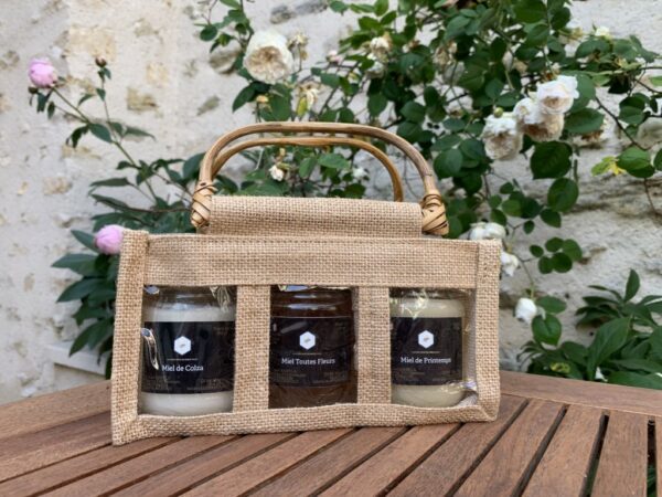 Coffret 3 miels Toile de jute